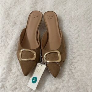 A New Day Brown Mules with Gold Accent kitten heels